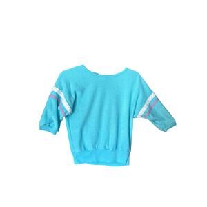 Vintage 1980s Women’s Terry Cloth Short Sleeve Aqua Blue Shirt Size Small